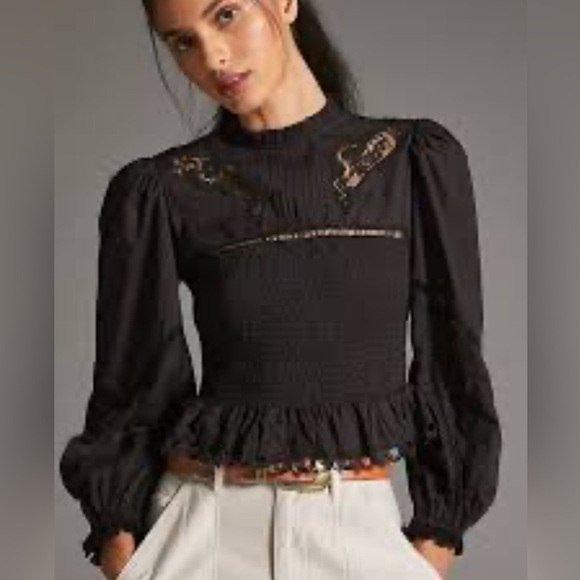 Anthropologie x Farm Rio Smocked Eyelet Blouse - Picture 2 of 9